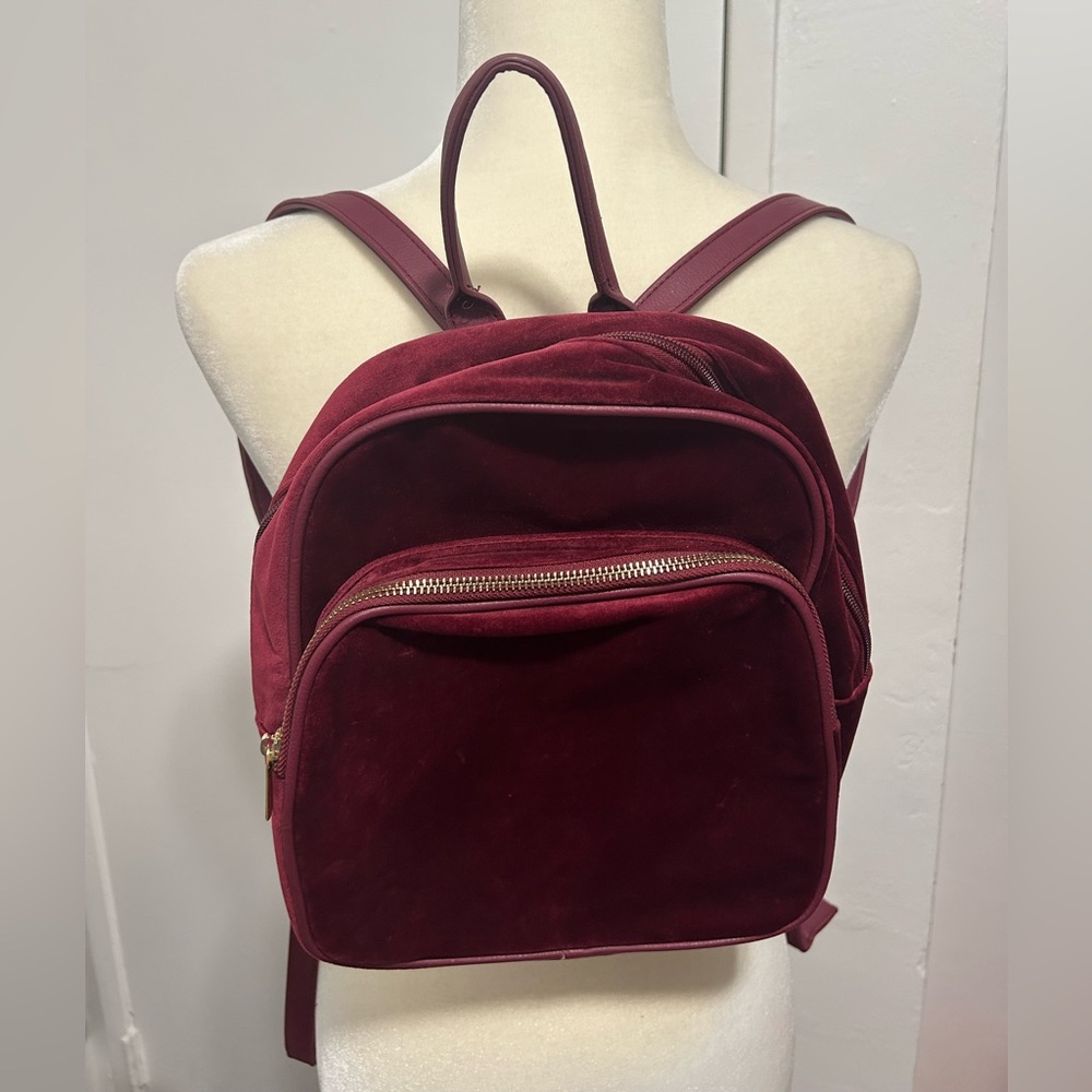 Burgundy red velvet backpack
